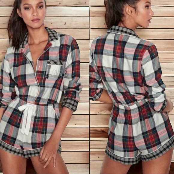 Victoria's Secret Other - Victorias Secret Flannel Sleep Romper Rhinestones Small